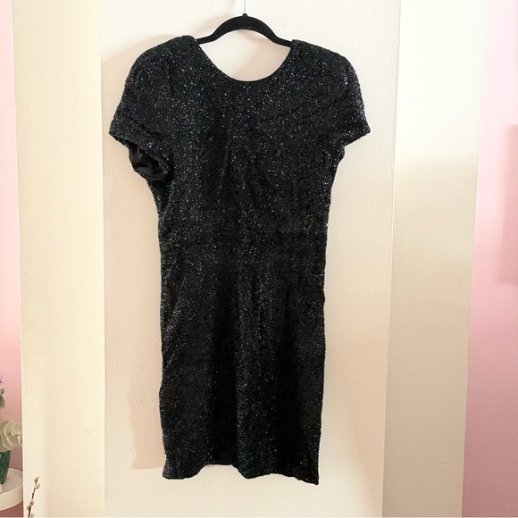 Elegant Black Shimmery Cocktail Dress, Lined - Picture 7 of 8